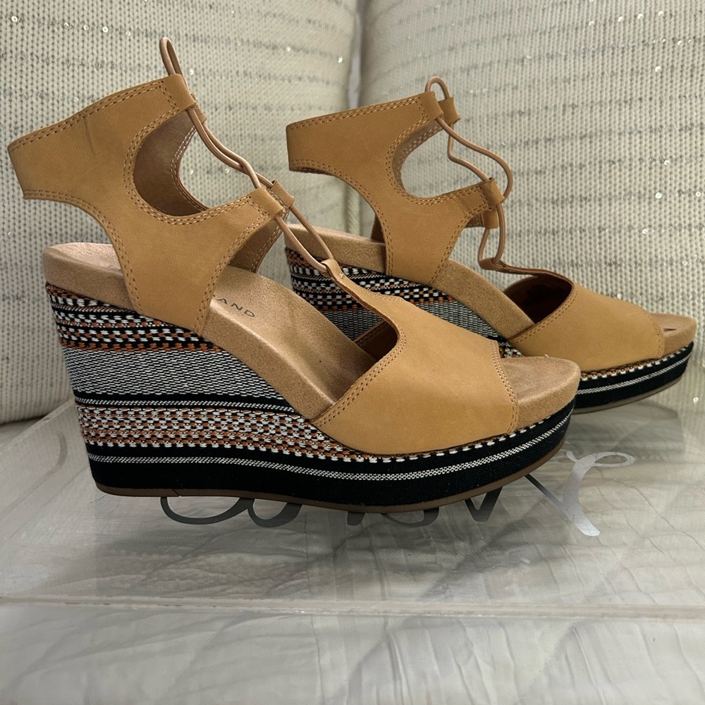 Lucky Brand Tan Wedge Sandals with Lace-Up Details